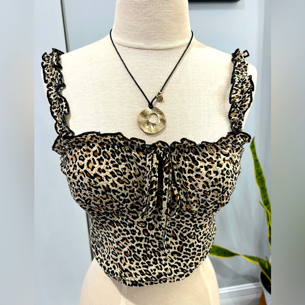 Shein Cheetah print ruffle edge crop top